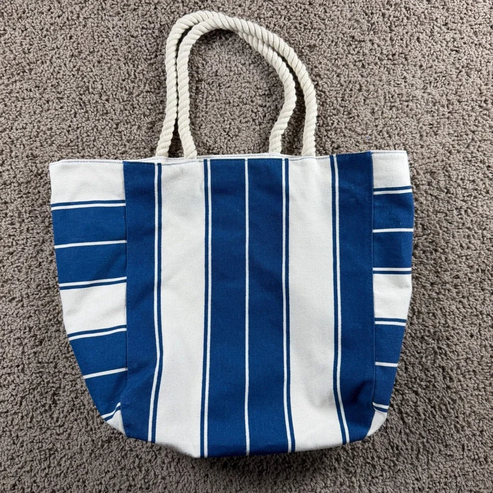 Lancome Paris Striped Canvas Beach Tote Bag Rope‎ Handles nautical resort cruise